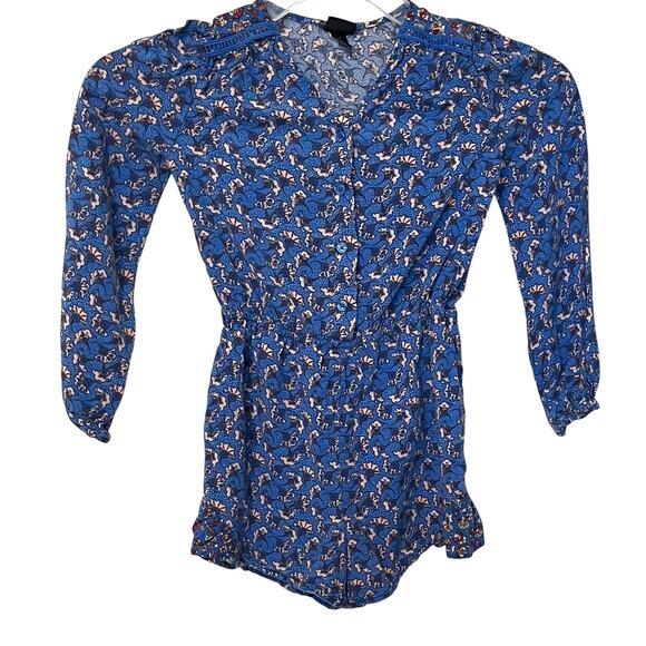 ART CLASS LONG SLV BUTTON RND NECK MID-RISE ROMPER, GIRLS, S(6/6X), BLUE BEIGE - Picture 1 of 12